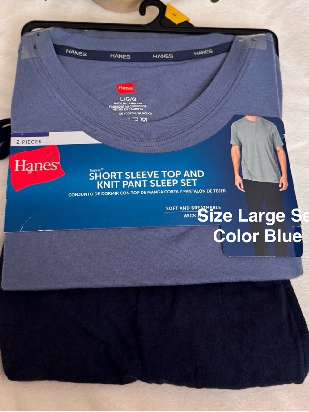 Hanes Men's ComfortSoft Jersey Short Sleeve Crew and Pant Sleep Set, 2-Piece,L
